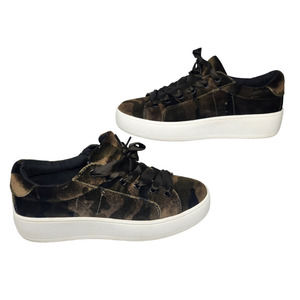 Steve Madden Shoes Womens 7 Velour Camouflage Green Brown Sneakers Low Top Satin